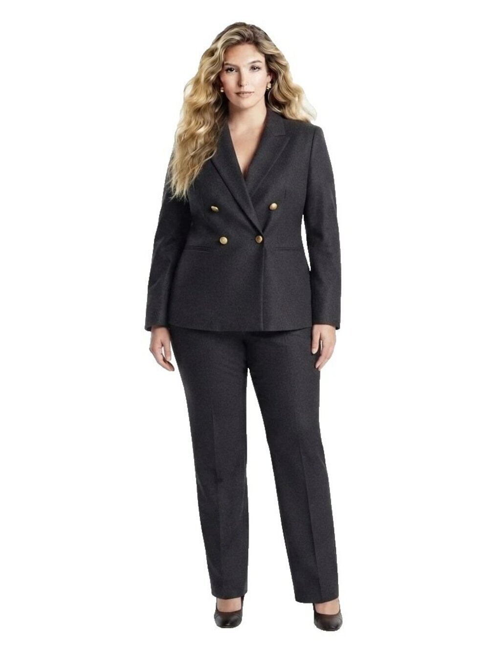 Sag Harbor Wool Pant Suit Set Size 14 Gray Double Breasted Blazer Pockets Lined